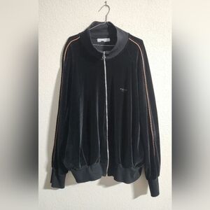 Iceberg Icejeans Men’s black velour zip up tracksuit jacket with brown trim XXL